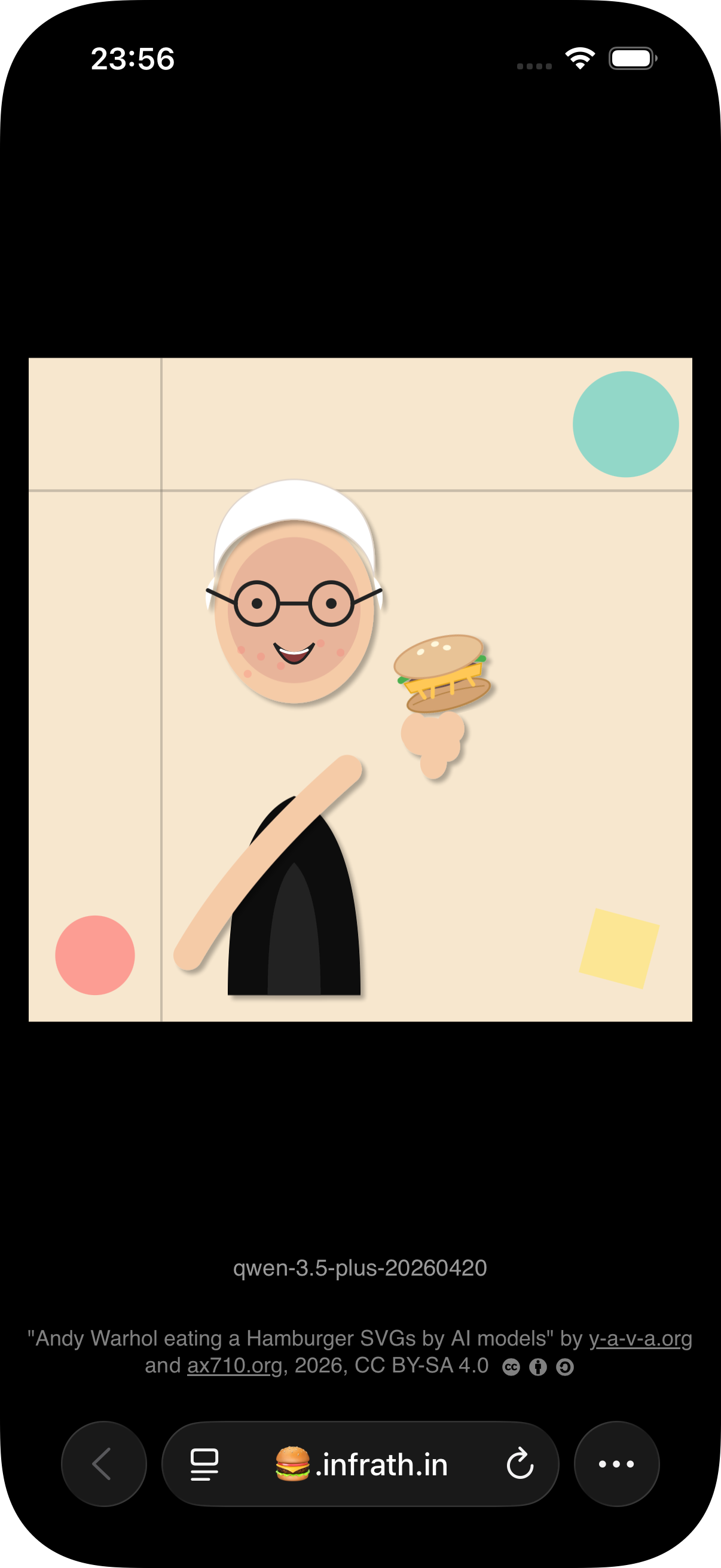 Screenshot of artwork SVG of Andy Warhol eating a hamburger