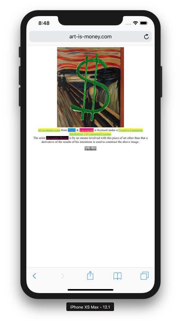 Screenshot of artwork "Art is Money"